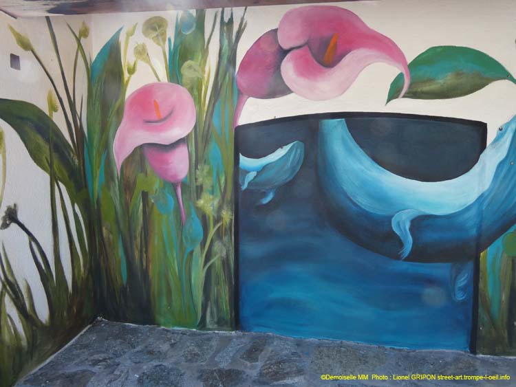 Baleines et flamant rose